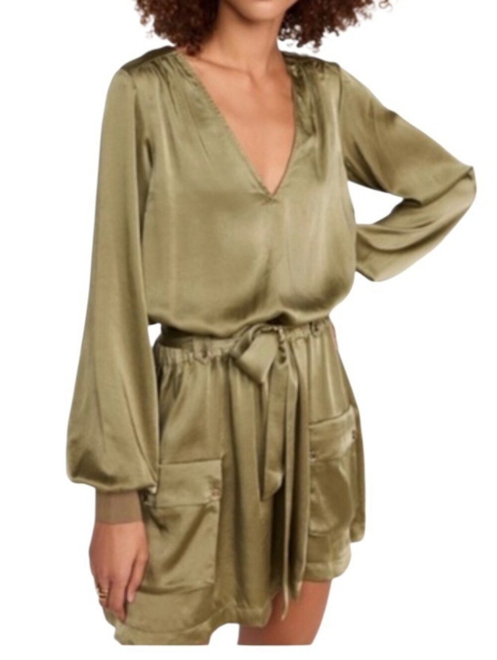 Ramy Brook Kristi Satin Belted Mini Dress In Clover Size Medium